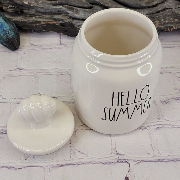 Rae Dunn HELLO SUMMER Ceramic Canister w/ Sea Shell Lid - Picture 3 of 9